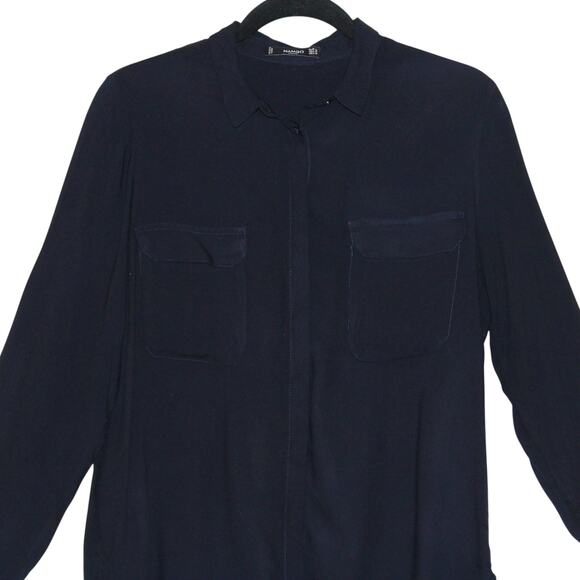 MANGO Navy Button Down Blouse Medium - Picture 2 of 7